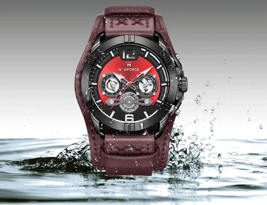 Reloj de cuero impermeable para hombres con cronómetros