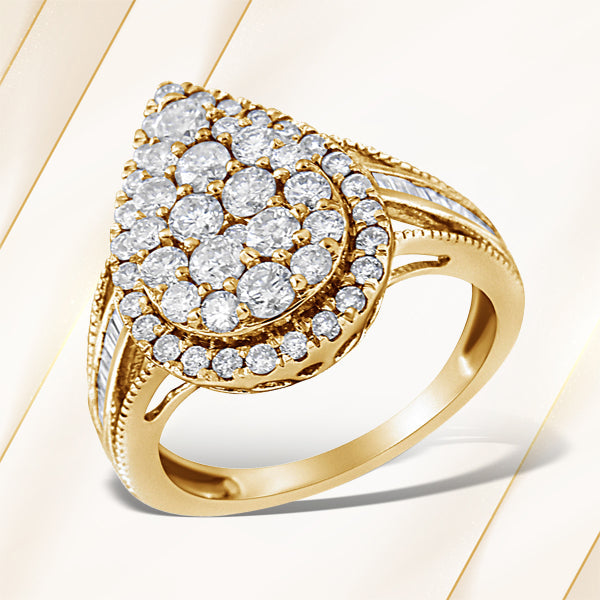 10K Yellow Gold Plated .925 Sterling Silver Diamond Cocktail Ring - Size 7