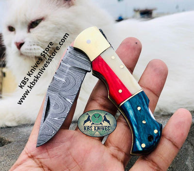 Texas Pride Folding Pocket Knife with Exotic Wood Handle & Leather Case - Korvel