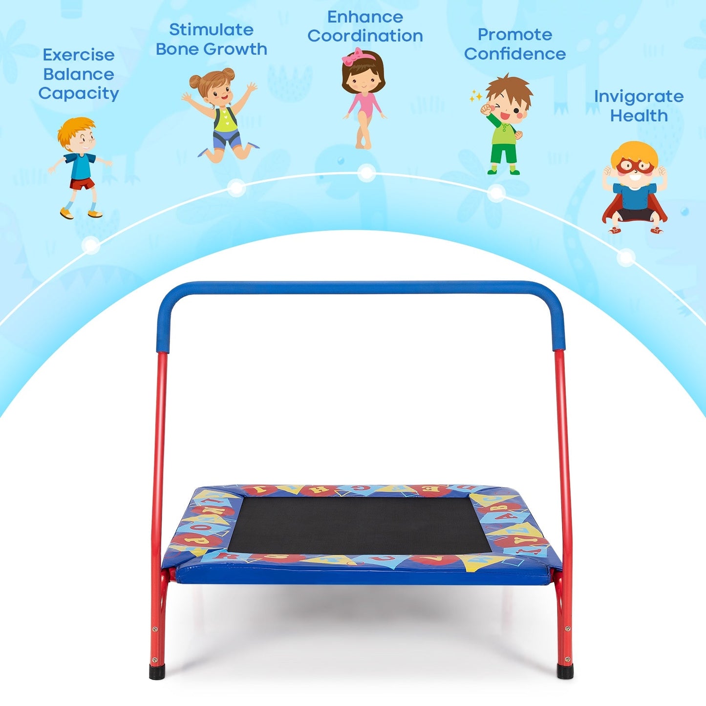 36 Inch Kids Indoor Outdoor Square Trampoline with Foamed Handrail - Blue