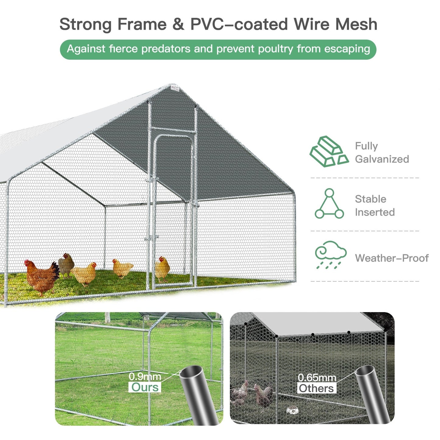 Premium 13 x 13 Feet Walk-in Chicken Coop with Waterproof Cover