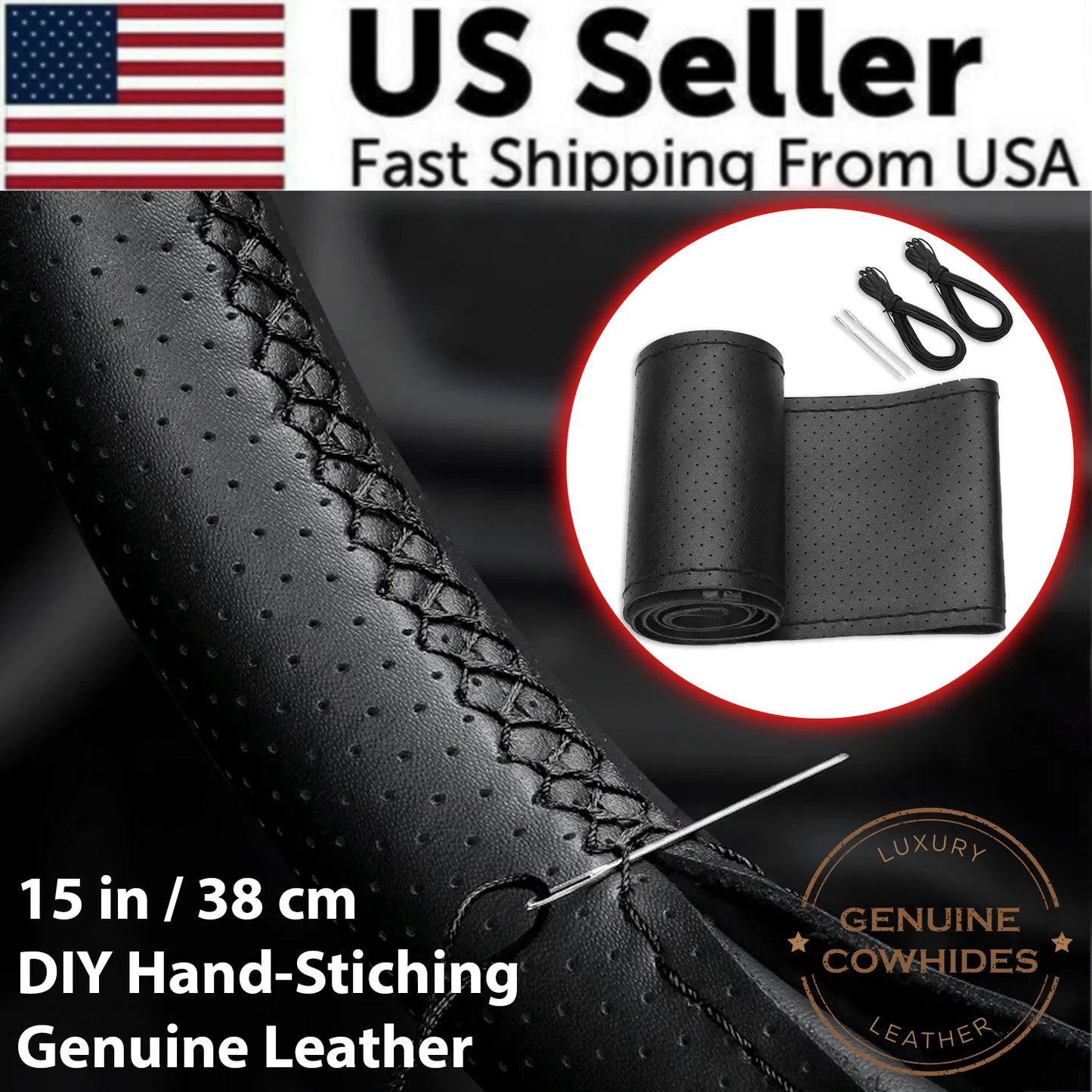 Premium Genuine Leather Steering Wheel Cover