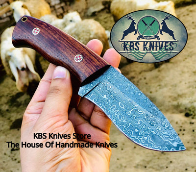 Premium Damascus Steel Skinning Knife - Elegant Rosewood Handle, Full Tang Design - 8.5 Inches - KBS Knives Store - Korvel