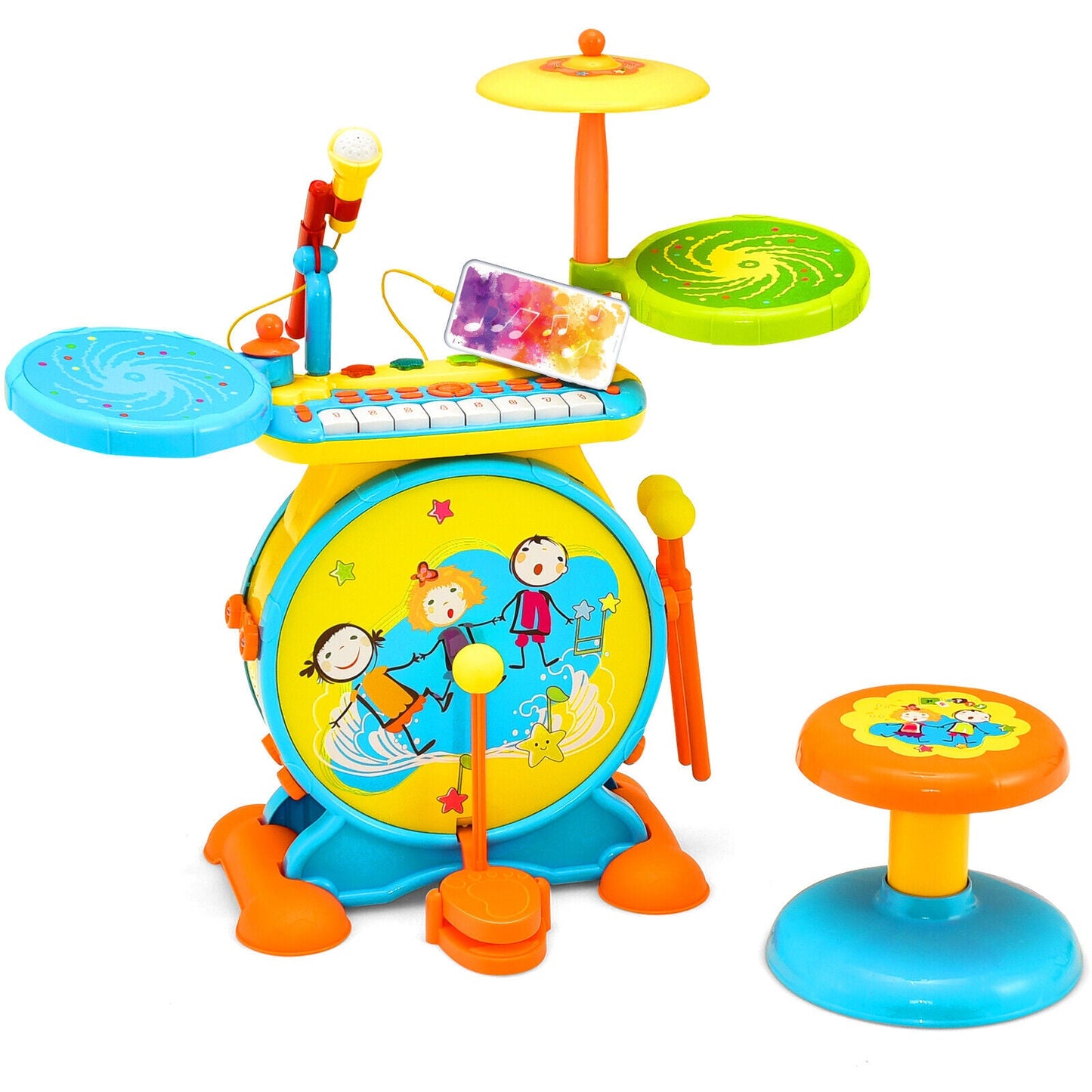 2-in-1 Kids Electronic Drum and Keyboard Set - Blue
