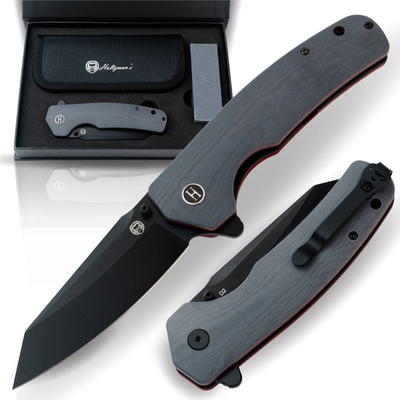 Premium Clip Point Folding Pocket Knife Gift Set for Adventurers (Grey and Red) - Korvel
