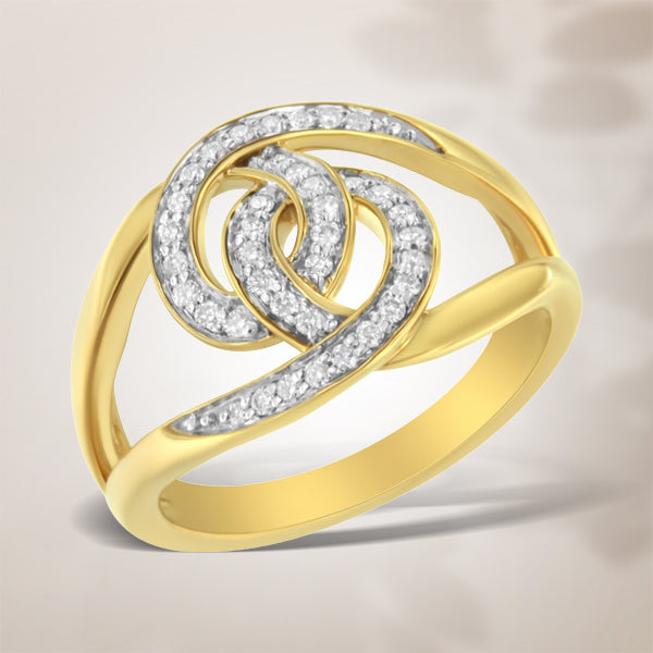 14K Yellow Gold Plated Sterling Silver Interlocking Loop Diamond Ring - Size 7