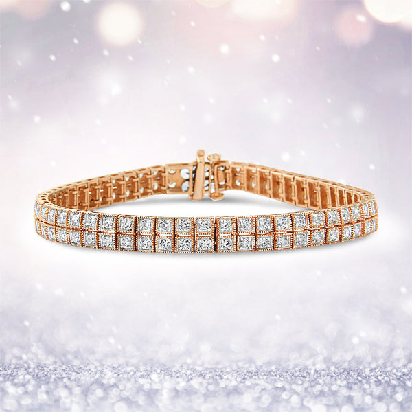 Pulsera de Tenis de Dos Filas con Diamantes Crecidos en Laboratorio de Oro Rosa de 14K