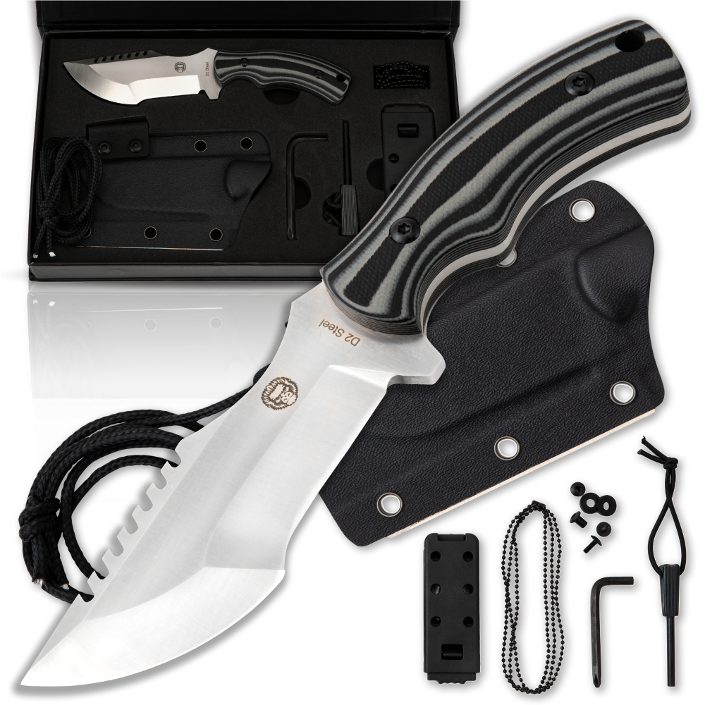 The Baby Tracker D2 Steel Bushcraft Survival Neck Knife Gift Set (Black and Gray) - Korvel