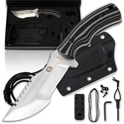 The Baby Tracker D2 Steel Bushcraft Survival Neck Knife Gift Set (Black and Gray) - Korvel