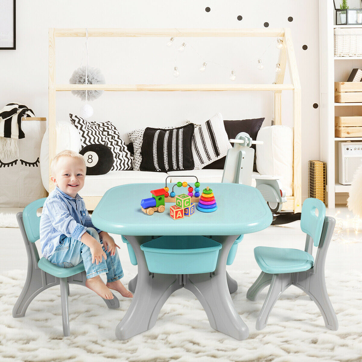 Gbruno Kids Activity Table & Chair Set with Storage - Blue