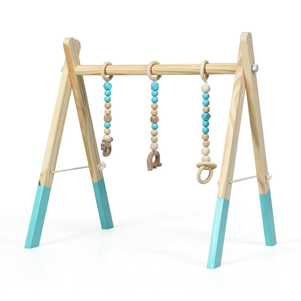 Gimnasio de Actividades para Bebés de Madera Portátil con Juguetes para la Dentición - Azul