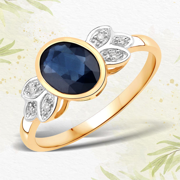 1.56 Carat Blue Sapphire & Diamond 14K Yellow Gold Engagement Ring