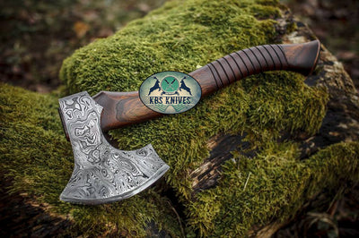 Handcrafted Viking Tomahawk with Damascus Steel Blade - Korvel