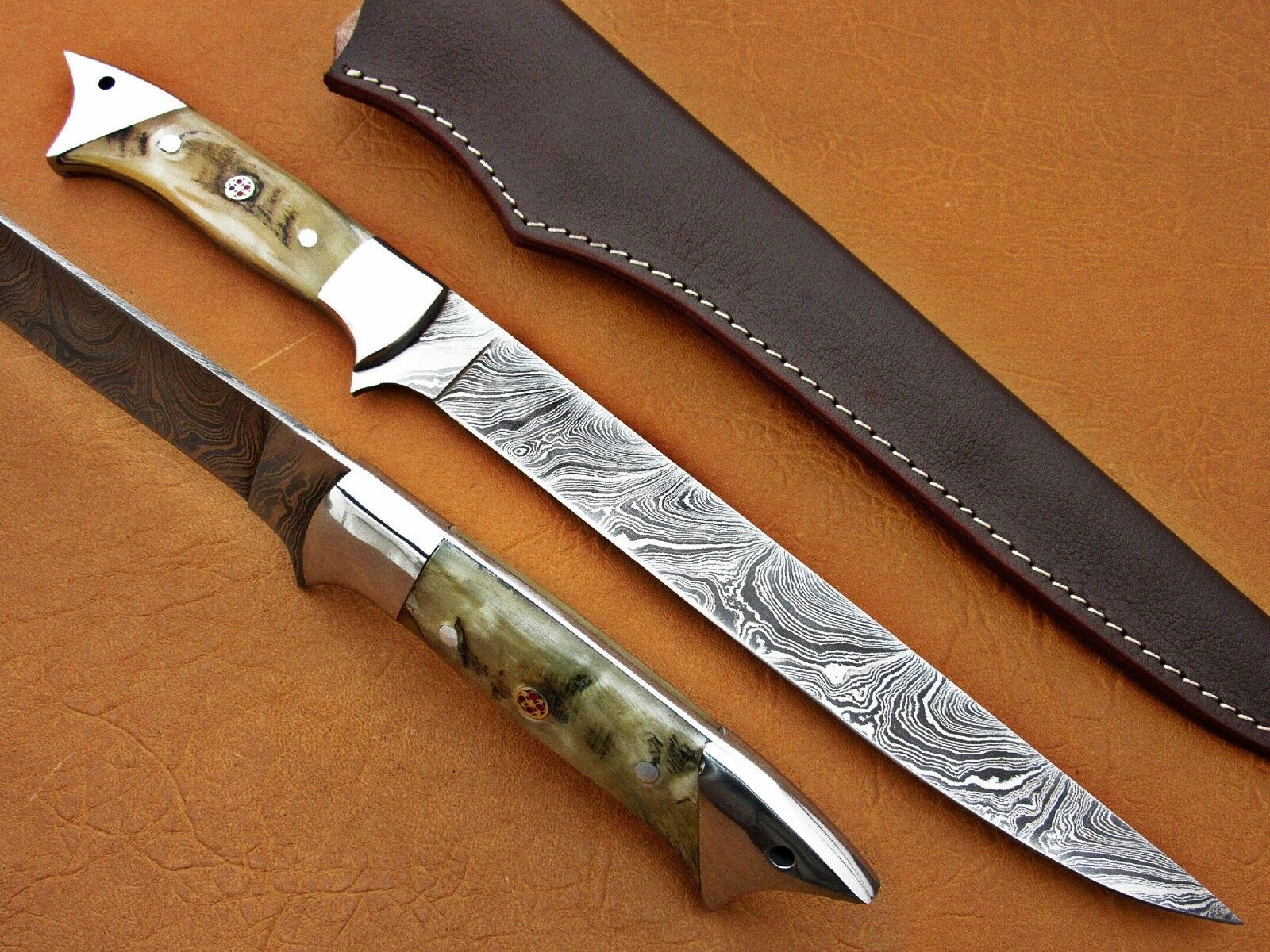 Premium Damascus Steel Fillet Knife with Sheep Horn Handle - Korvel