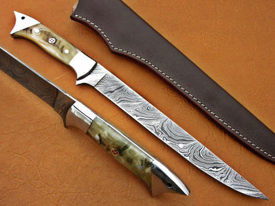 Premium Damascus Steel Fillet Knife with Sheep Horn Handle - Korvel