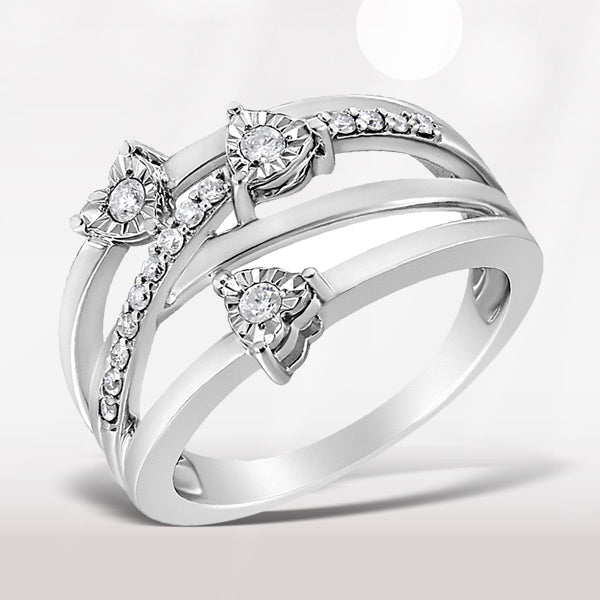 Anillo de Bypass Cruzado en Forma de Corazón de Diamante de Plata Esterlina .925 - Talla 7