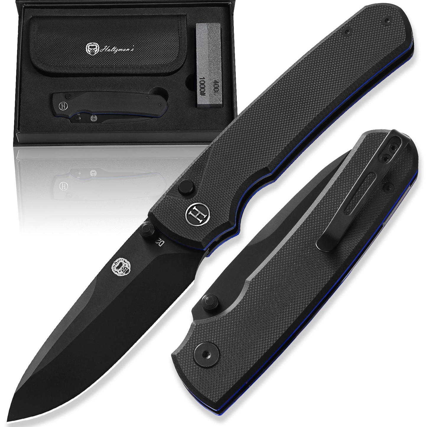 The Ultimate Folding Pocket Knife Gift Set for Outdoor Enthusiasts (Black & Blue) - Korvel