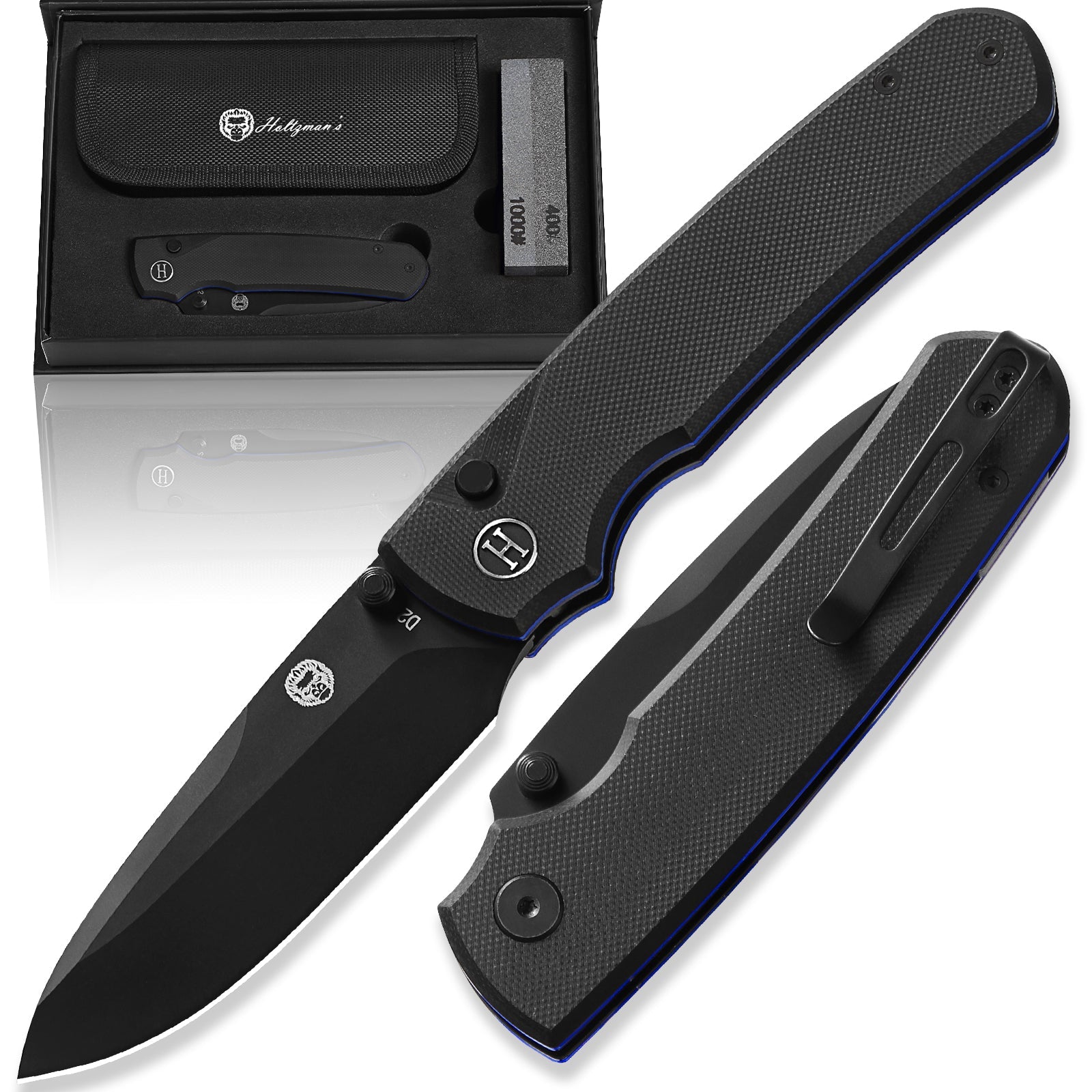 The Ultimate Folding Pocket Knife Gift Set for Outdoor Enthusiasts (Black & Blue) - Korvel