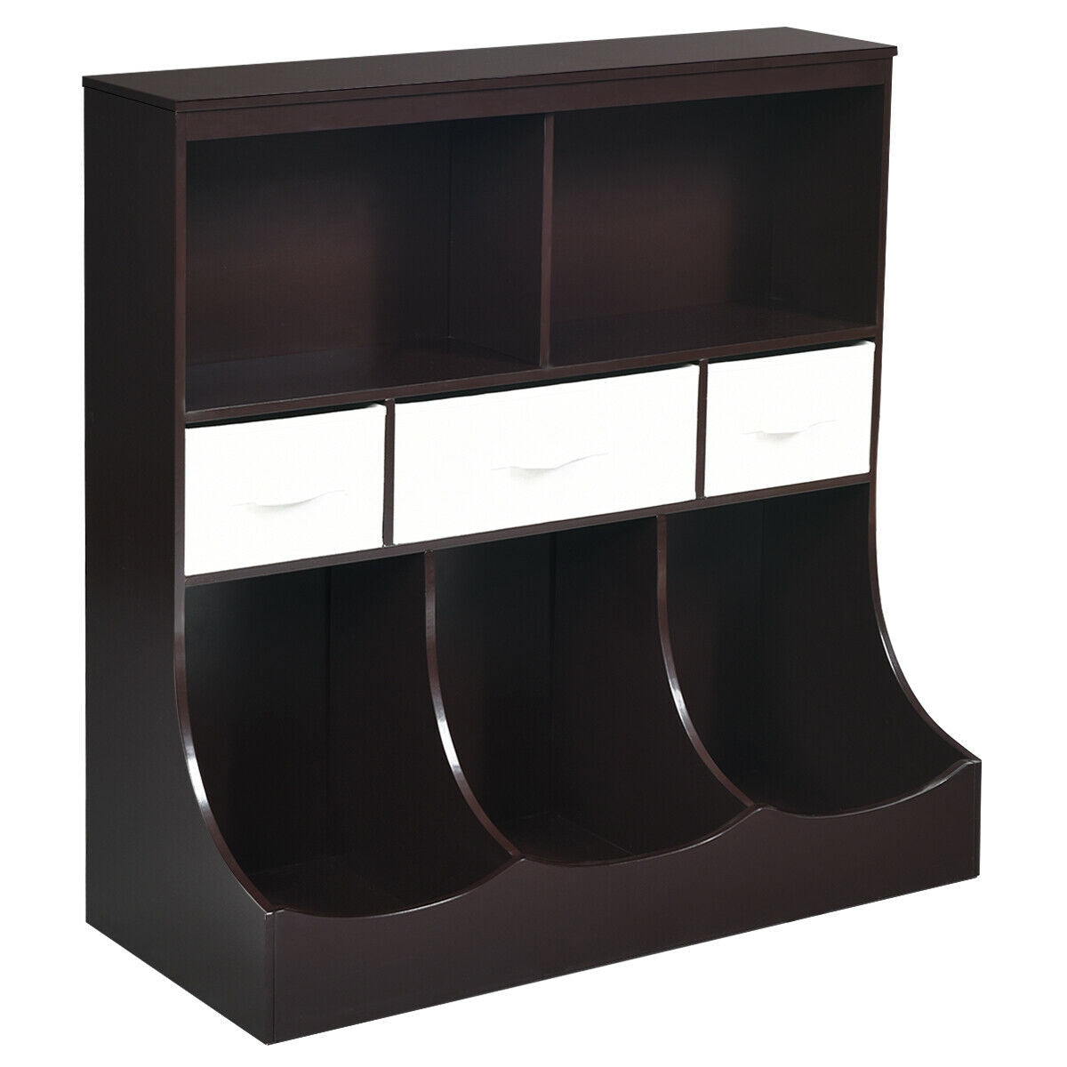 Freestanding Combo Cubby Bin Storage Organizer Unit with 3 Baskets - Brown