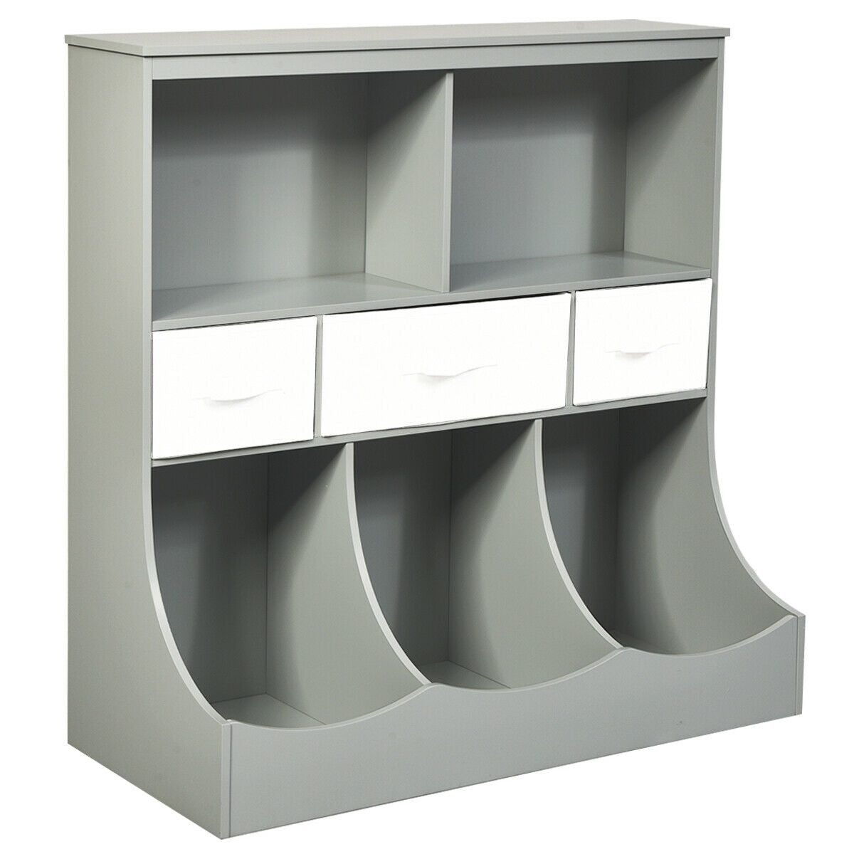 Freestanding Combo Cubby Bin Storage Organizer Unit with 3 Baskets - Gray