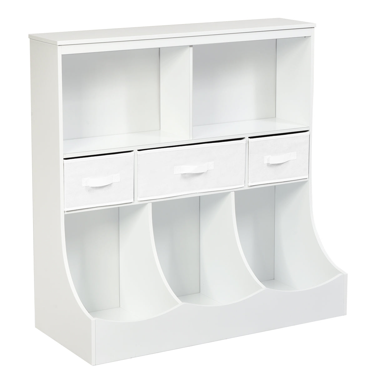 Freestanding Combo Cubby Bin Storage Organizer Unit with 3 Baskets - White