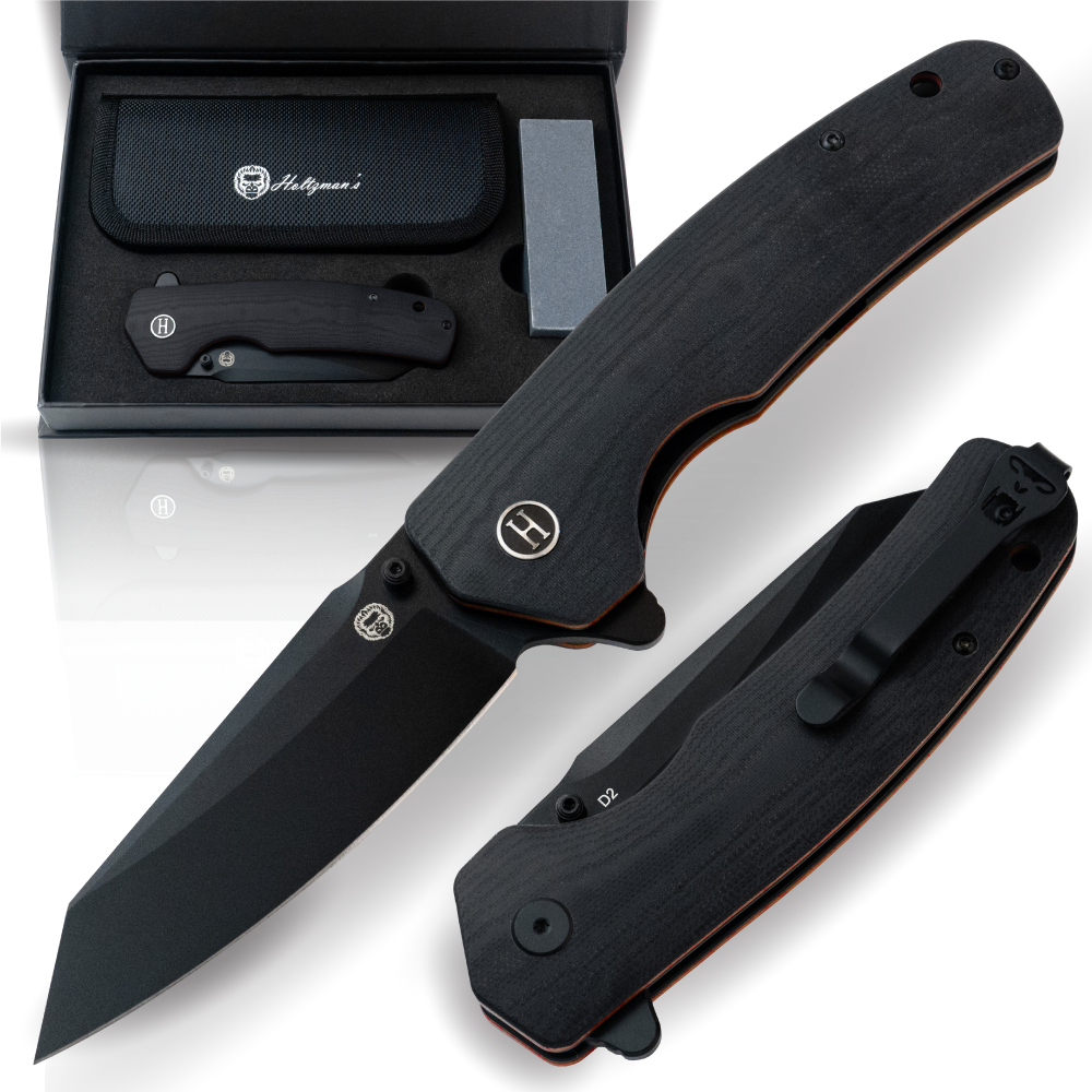 Premium Clip Point Folding Pocket Knife Gift Set for Adventurers (Black & Orange) - Korvel