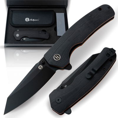Premium Clip Point Folding Pocket Knife Gift Set for Adventurers (Black & Orange) - Korvel