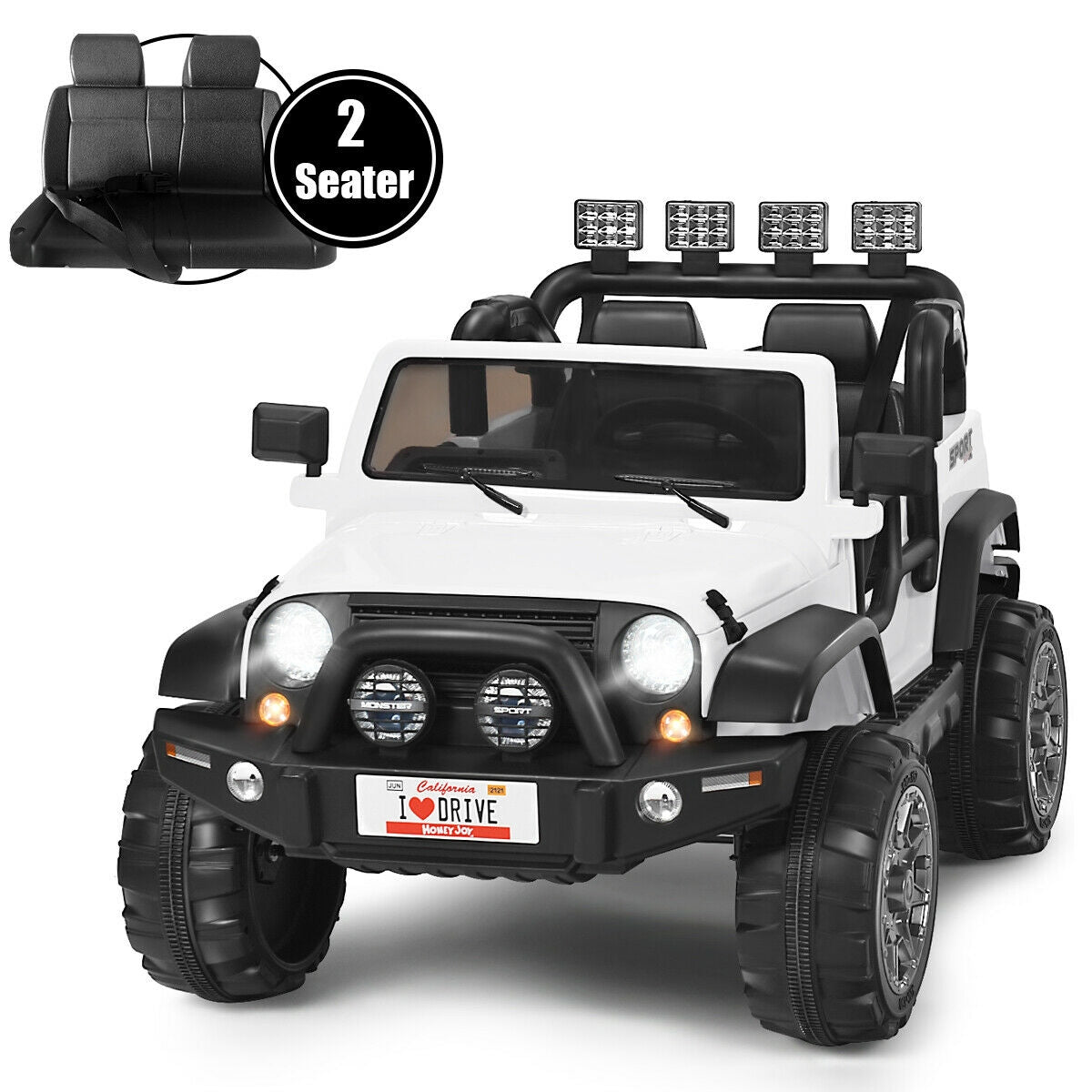 Coche eléctrico de 12V para 2 pasajeros con control remoto - Blanco