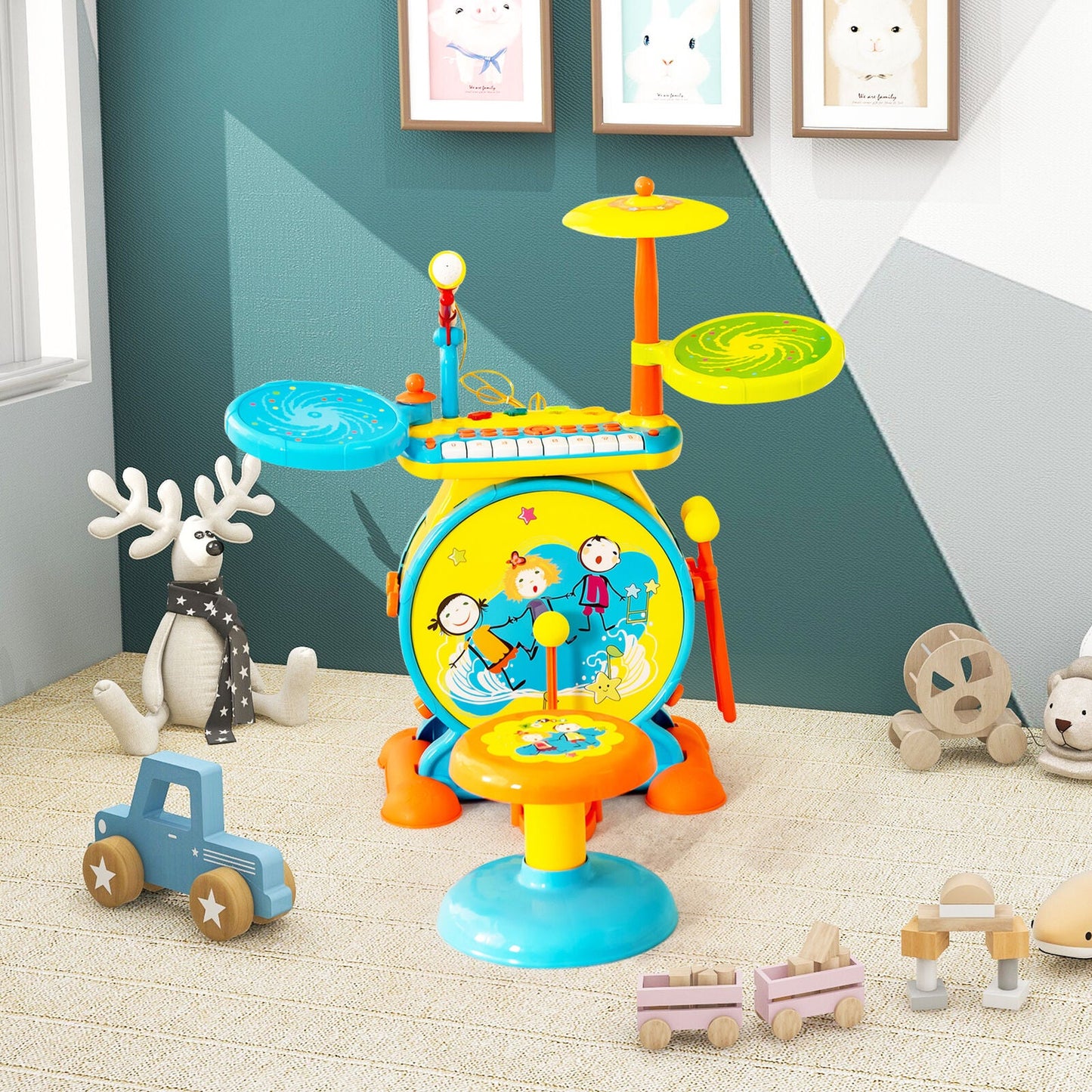 2-in-1 Kids Electronic Drum and Keyboard Set - Blue