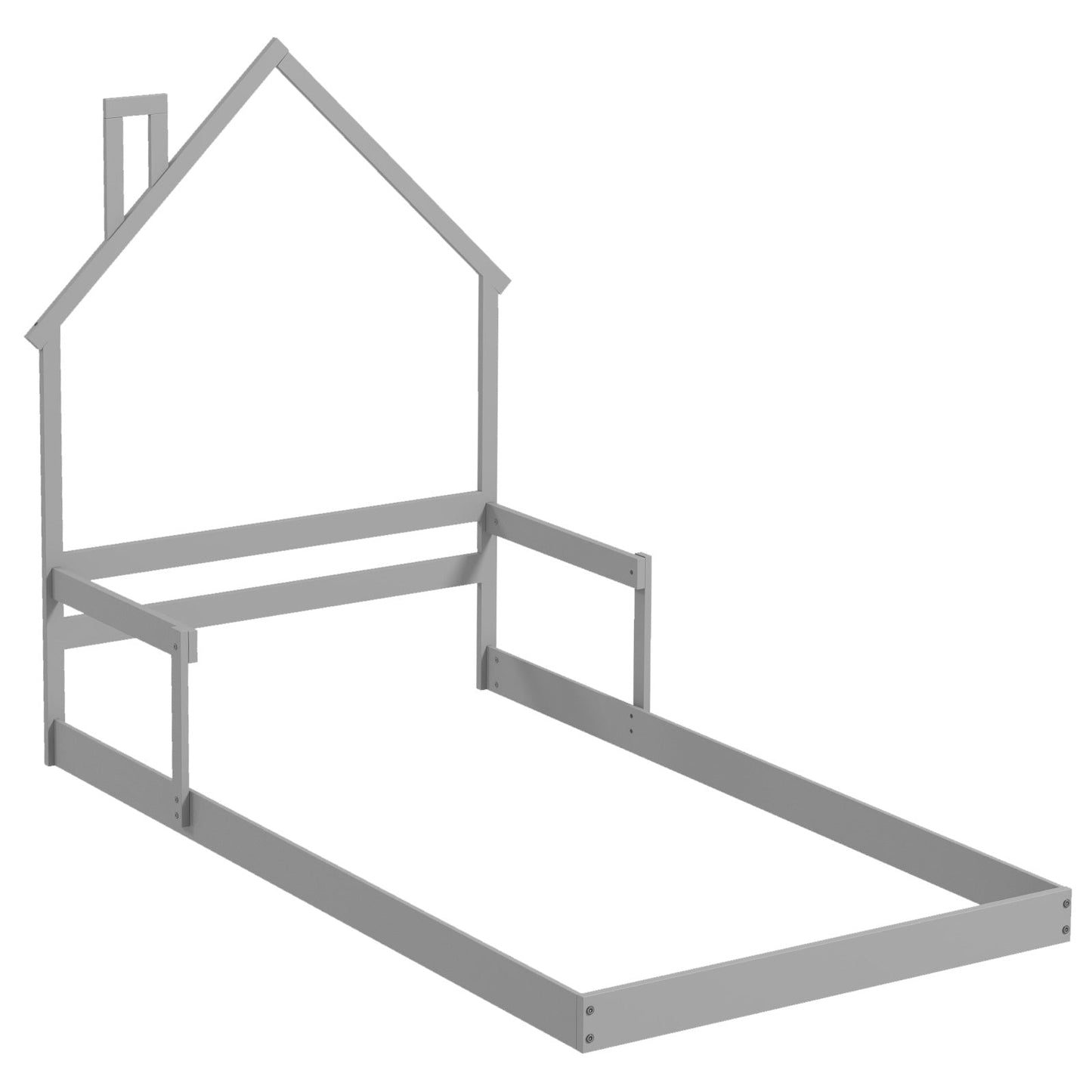 Cama de Suelo Tamaño Twin con Chimenea y Cabecera - Gris