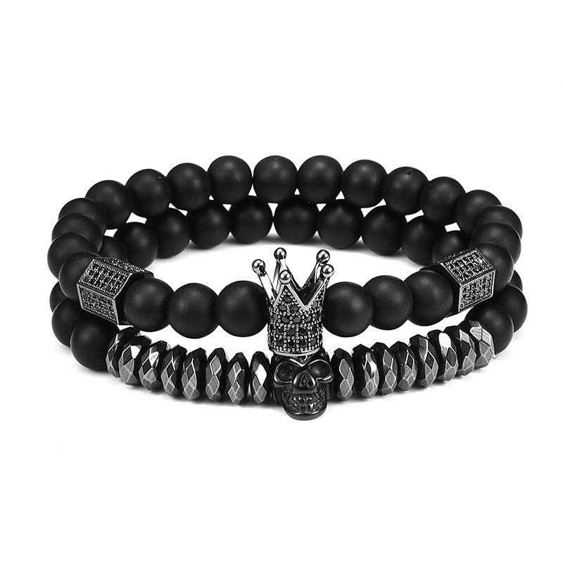 Ensemble de Bracelets en Pierre de Lave et Perles de Zircon Cubique pour Hommes et Femmes