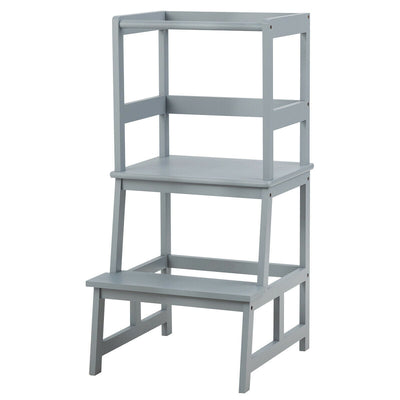 Escalera de Cocina de Madera para Niños con Barandilla de Seguridad - Gris