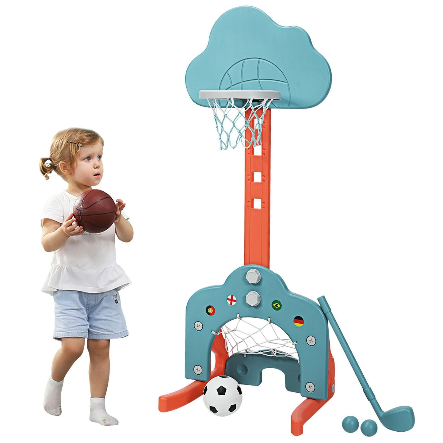 Ensemble de panier de basketball 3-en-1 pour enfants avec ballons - Vert