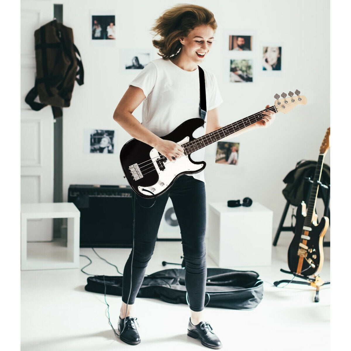 Premium Full Size 4 String Electric Bass Guitar - Black
