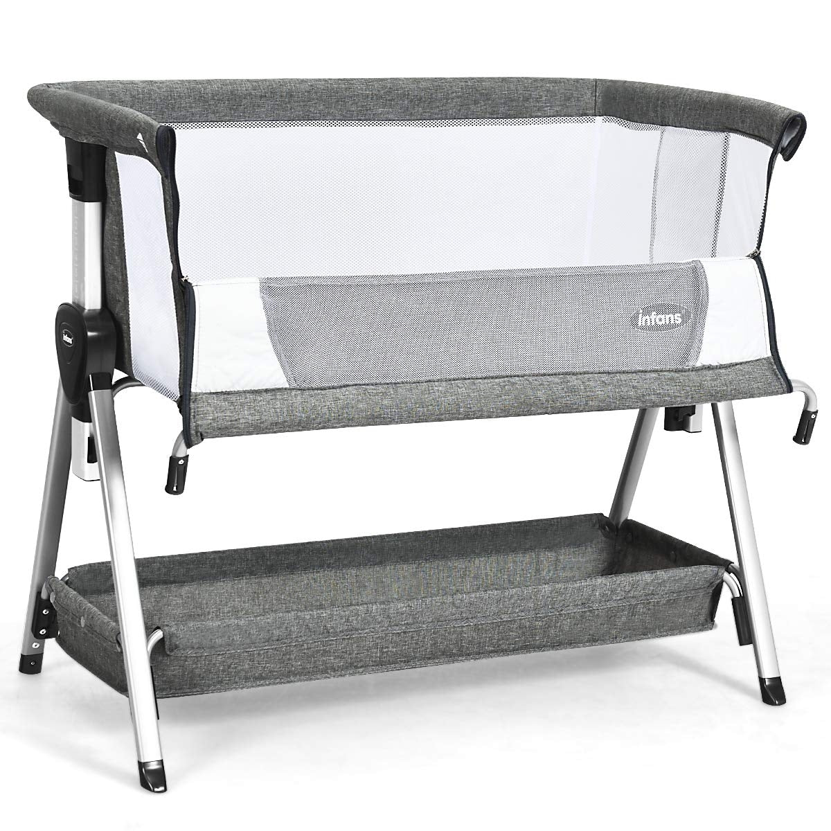 Adjustable Baby Bedside Crib with Large Storage - Dark Gray