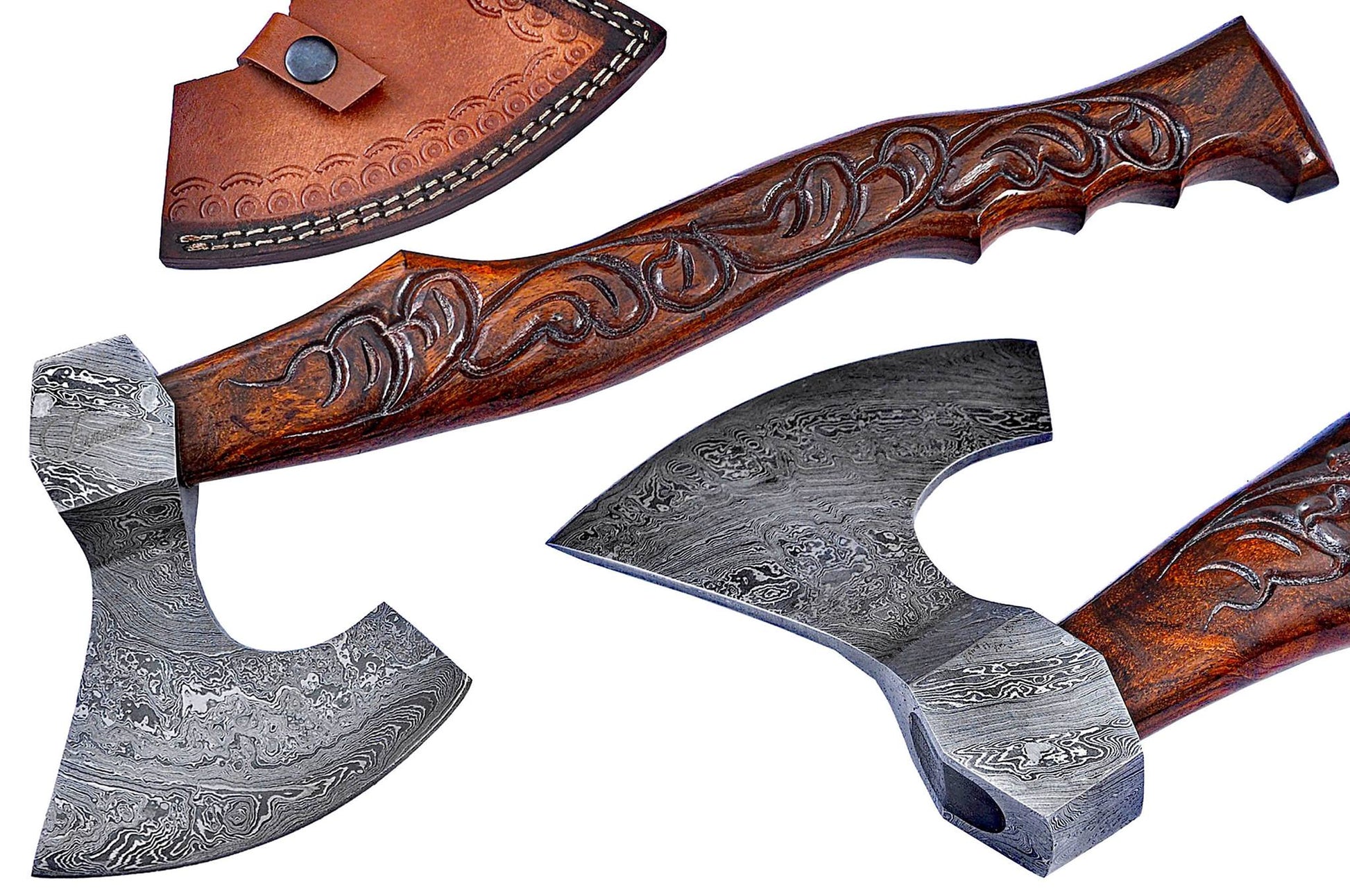 Custom Viking Beard Axe with Hand-Engraved Rosewood Handle & Damascus Steel Blade - KBS Knives Store - Korvel