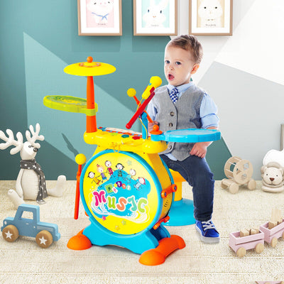 2-in-1 Kids Electronic Drum and Keyboard Set - Blue