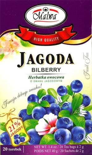 MALWA Herbal Bilberry Tea - 20 Bags of Premium Infusion