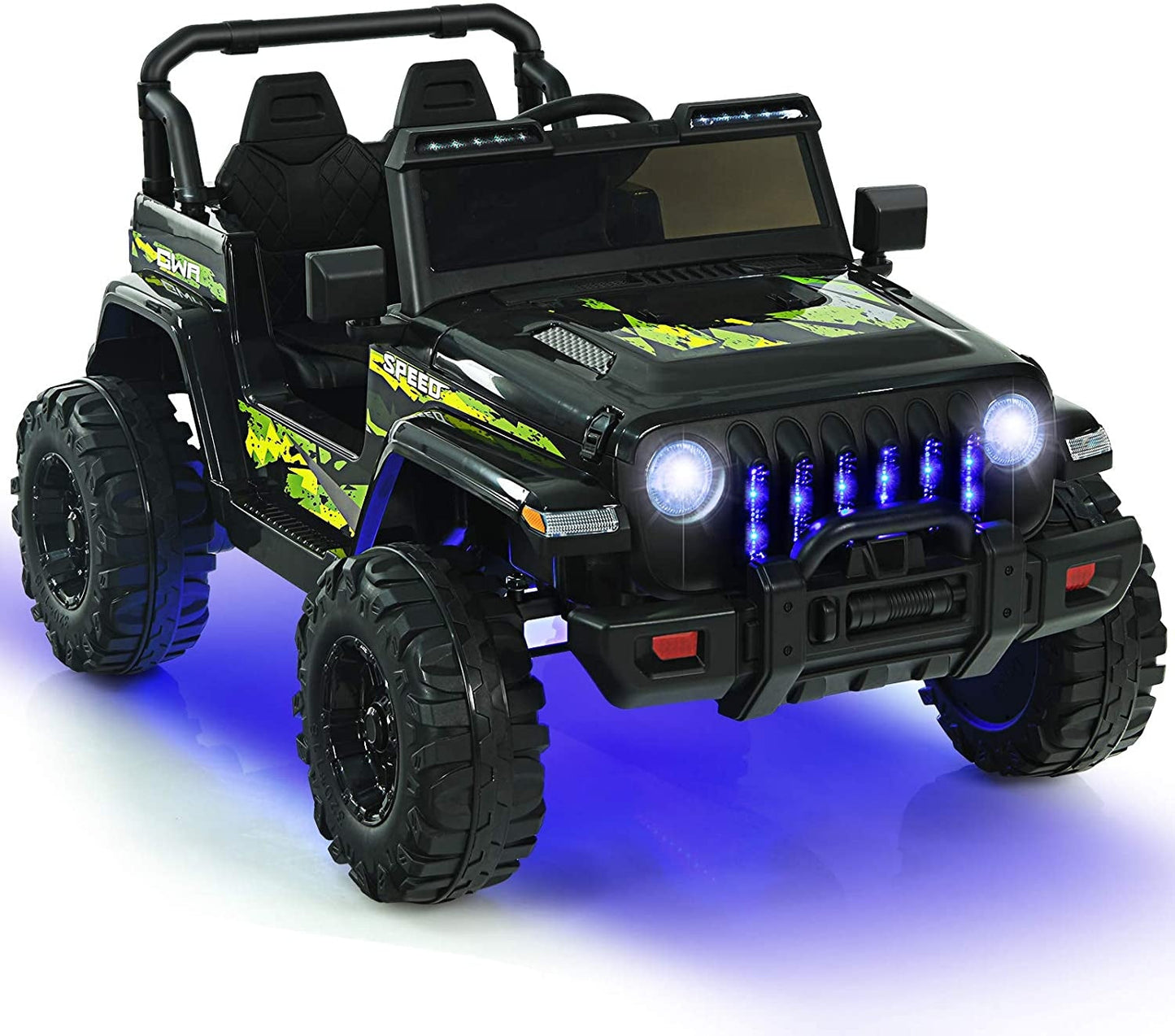 Voiture Jeep électrique pour enfants 12V avec télécommande - Noir et Vert