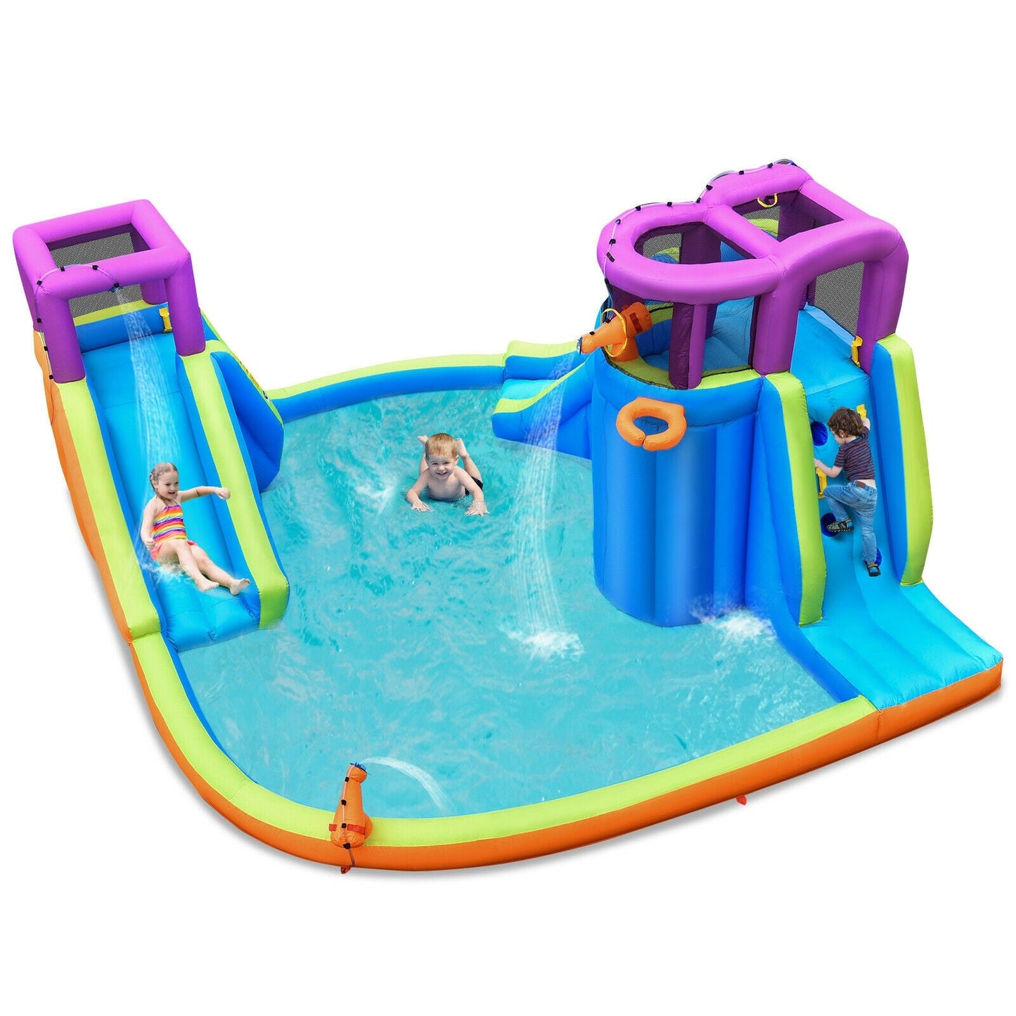 Château Gonflable à Double Toboggan Aquatique 6-en-1