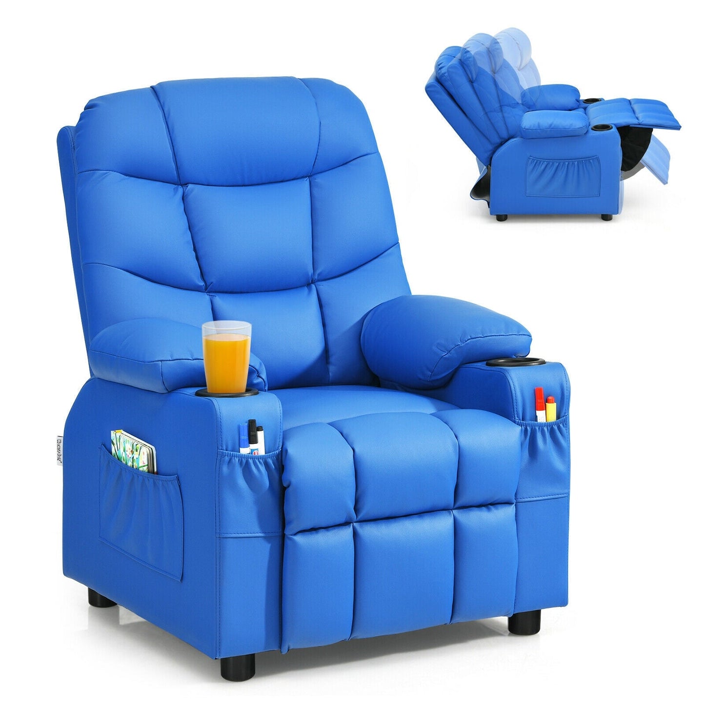 Sillón Reclinable para Niños con Portavasos y Reposapiés - Azul