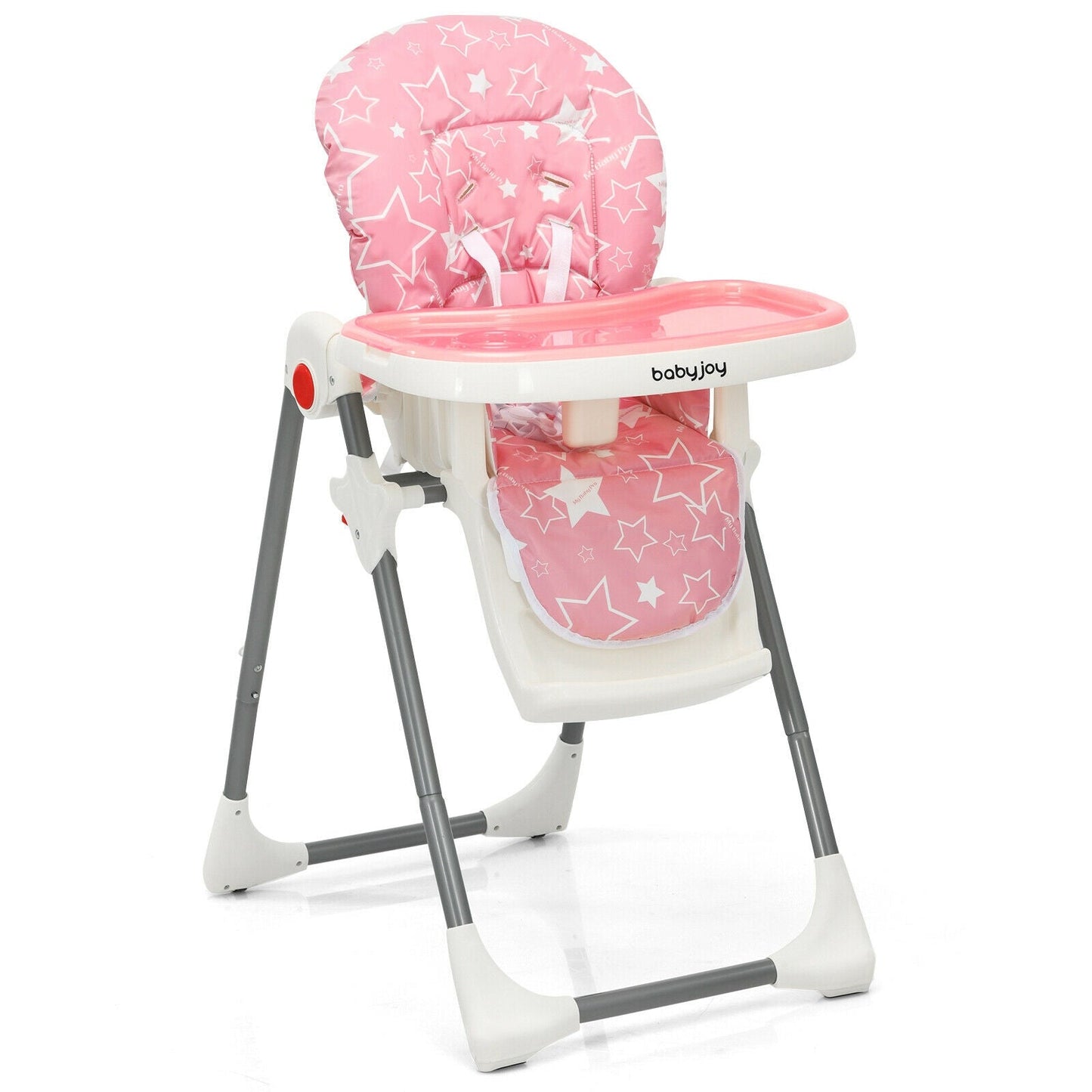 Folding Baby High Dining Chair with 6-Level Height Adjustment - Pink