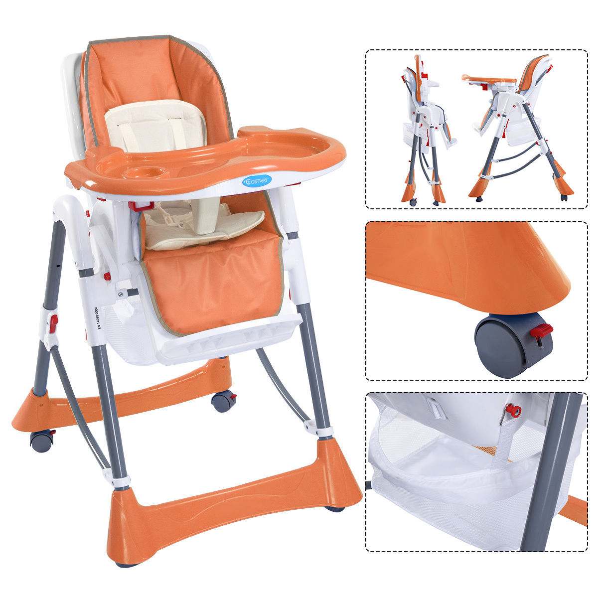 Gbruno Portable Folding Baby High Chair - Orange