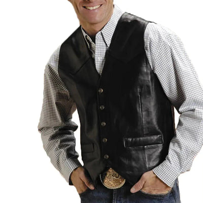 Stylish Black Lambskin Vest for Men | Roper - Korvel