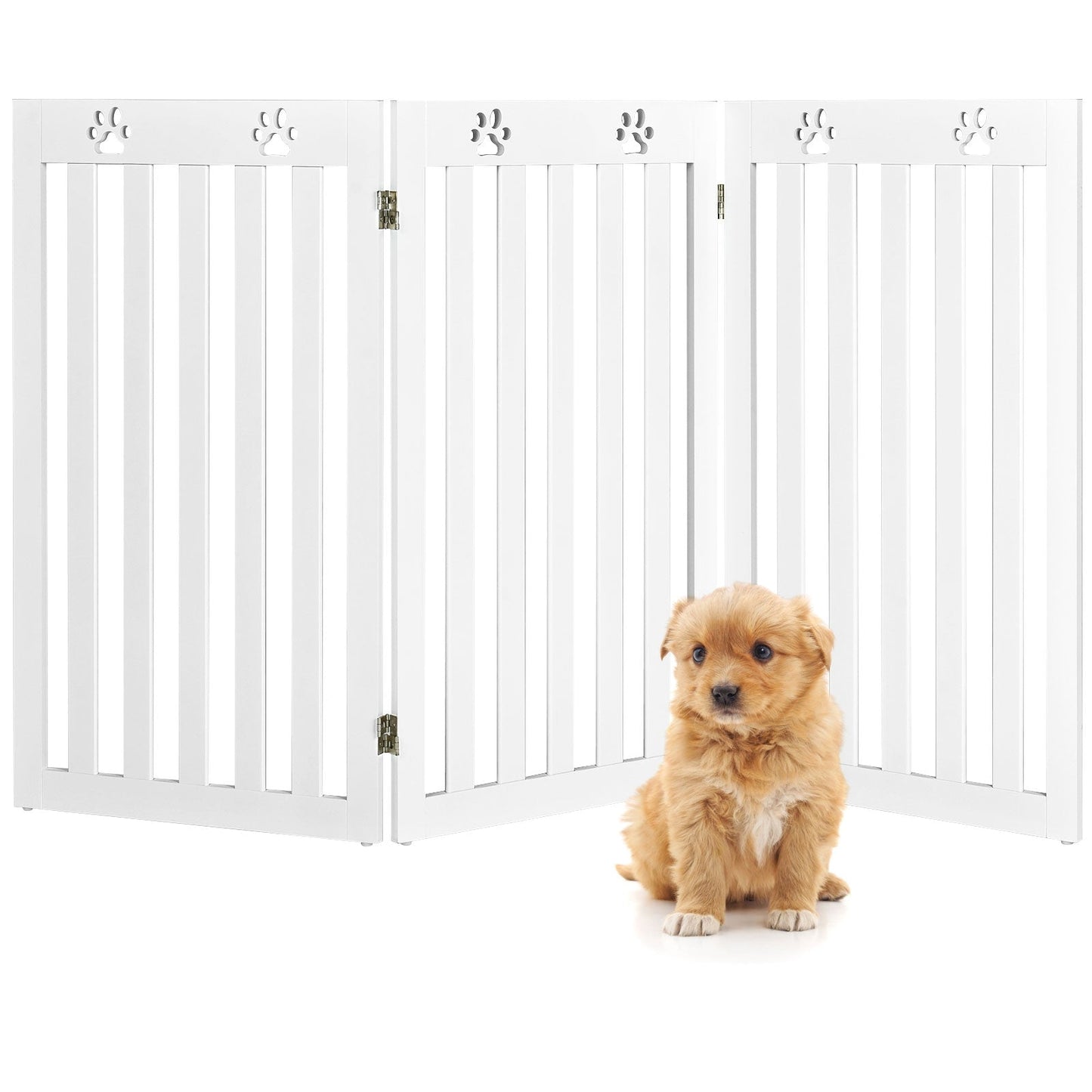 Puerta para mascotas de madera plegable independiente de 36 pulgadas - Blanca