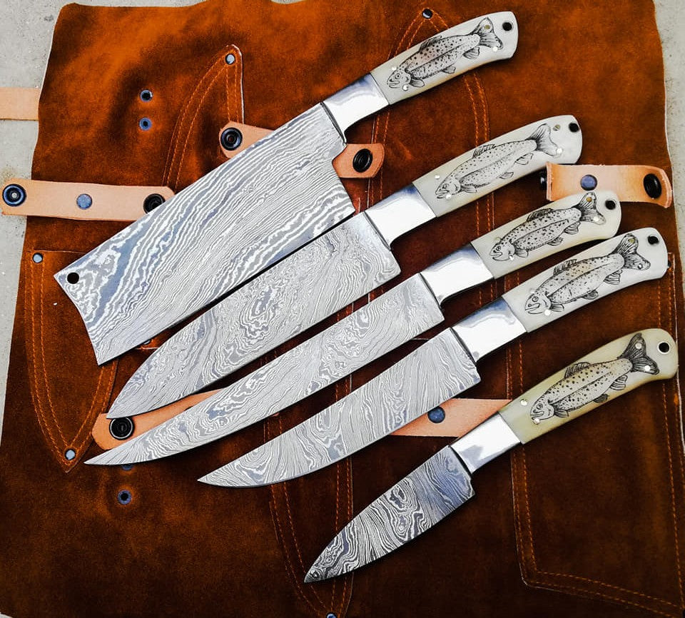 Personalized Damascus Steel Kitchen Knife Set - Korvel