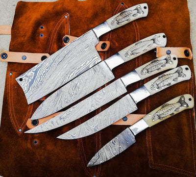 Personalized Damascus Steel Kitchen Knife Set - Korvel