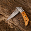 Custom Handcrafted Damascus Steel EDC Folding Knife | 3-Inch Blade, Olive Wood Grip, Leather Sheath | Perfect Gift - Korvel