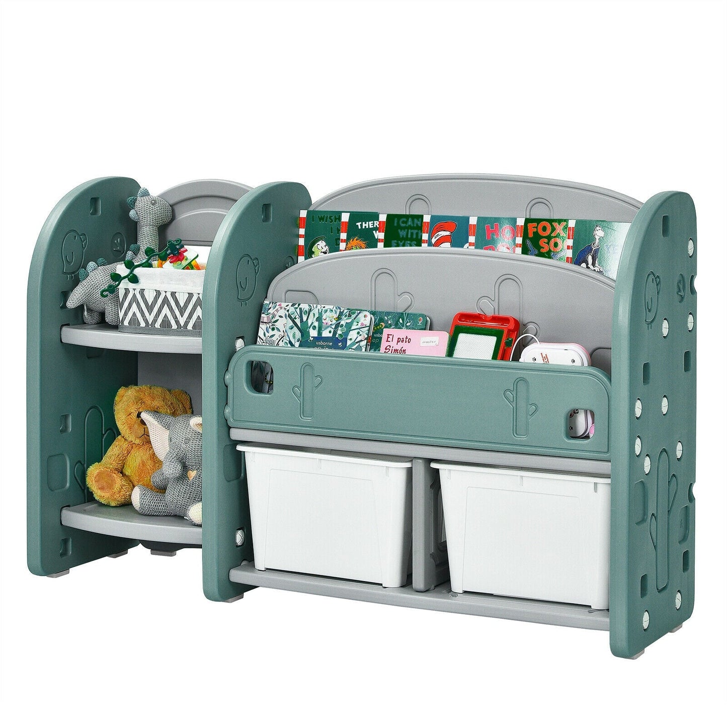 Kids Toy Storage Organizer with 2-Tier Bookshelf and Bins