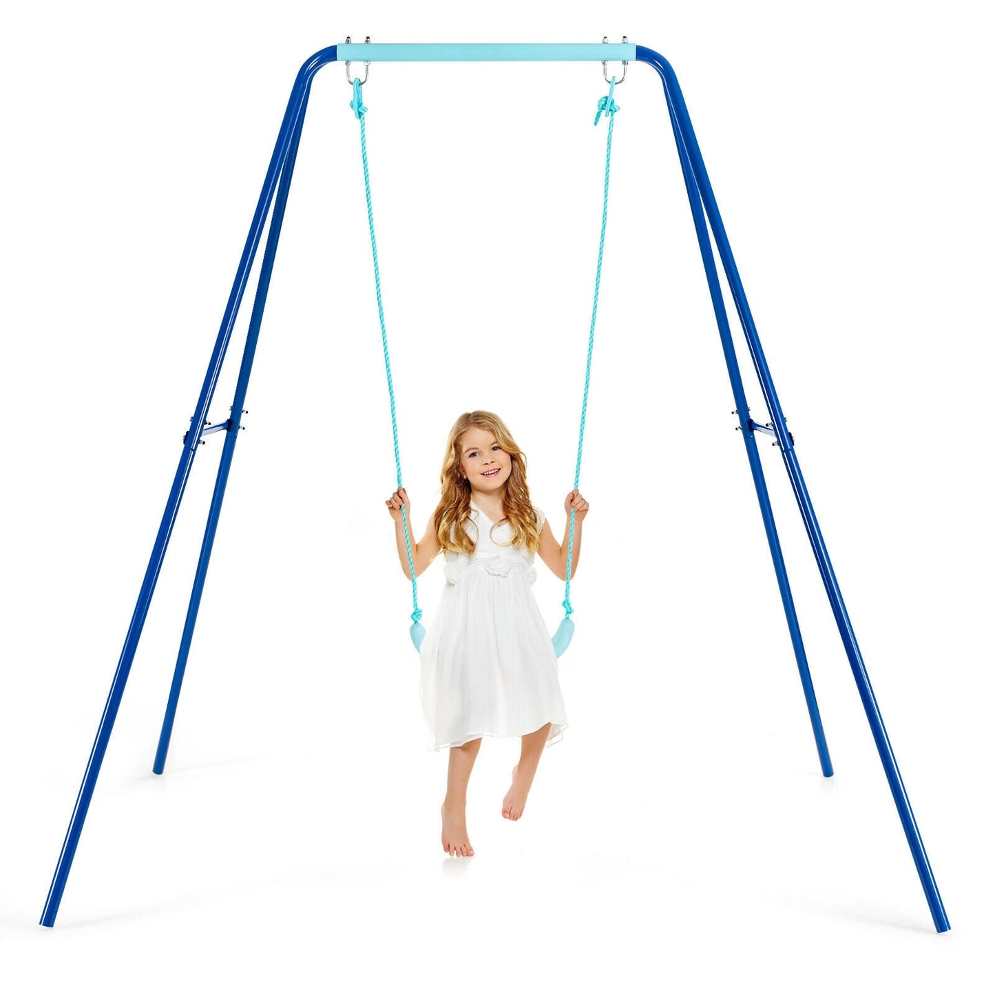 Outdoor Kids Swing Set with Heavy-Duty Metal A-Frame - Blue